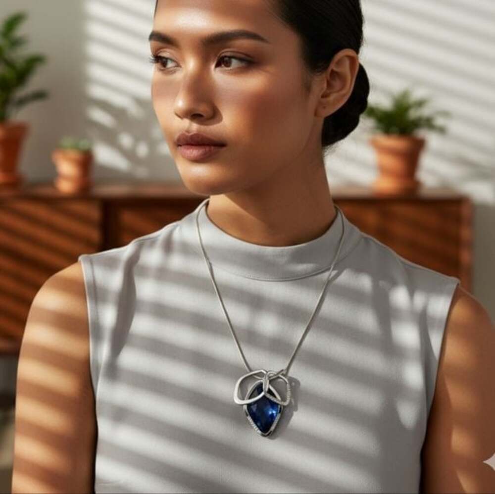 Silver and Blue Pendant Necklace